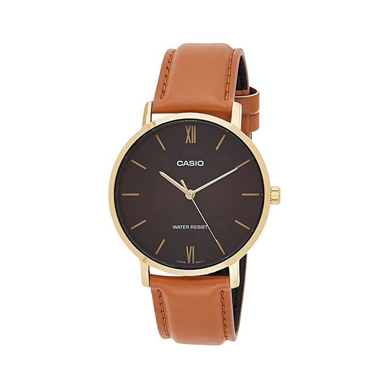 Casio Minimalistic Burgundy Leather Belt Watch