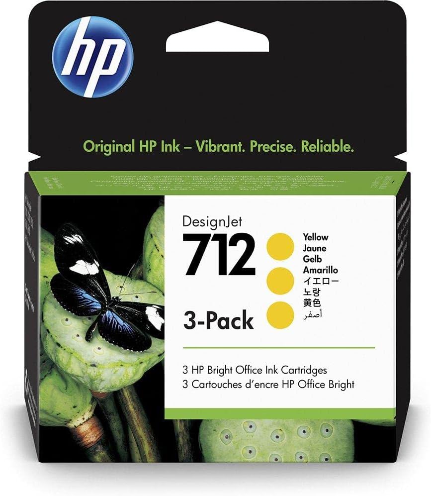 HP 712 Yellow DesignJet Ink Cartridge 3 in 1-Pack, 3ED79A