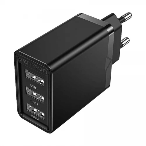 VENTION 3-port USB Wall Charger 12W EU-Plug Black