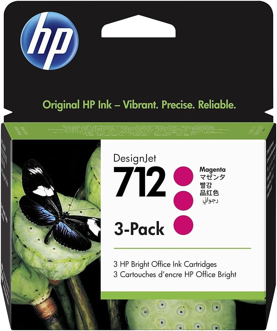 HP 712 Magenta DesignJet Ink Cartridge 3 in 1-Pack, 3ED78A