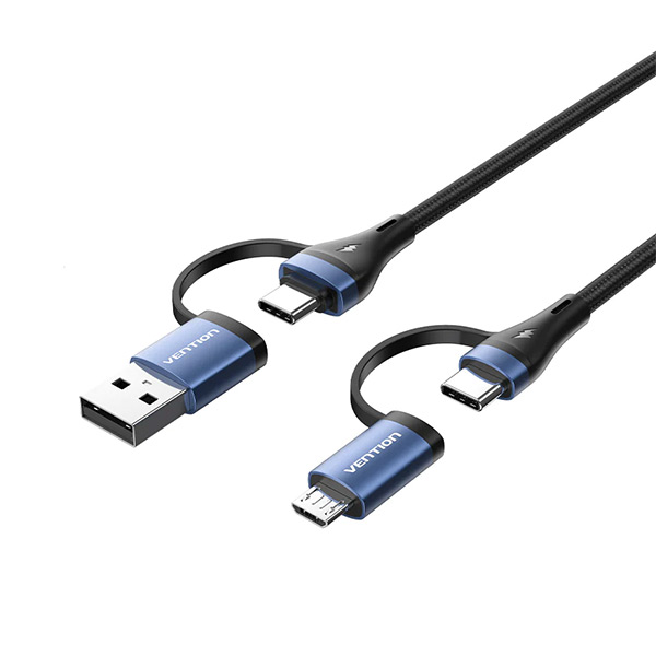Vention CTLLF 4-In-1 Cotton Braided USB 2.0 5A Cable - 1M
