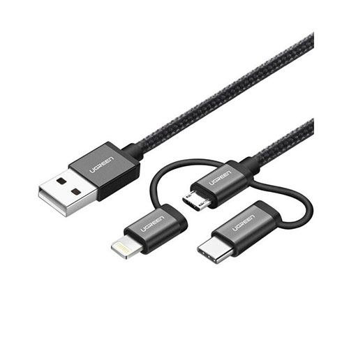 UGREEN 80326 USB 2.0 A To Micro USB + Lightning + Type C (3 in 1) Cable  - 1M