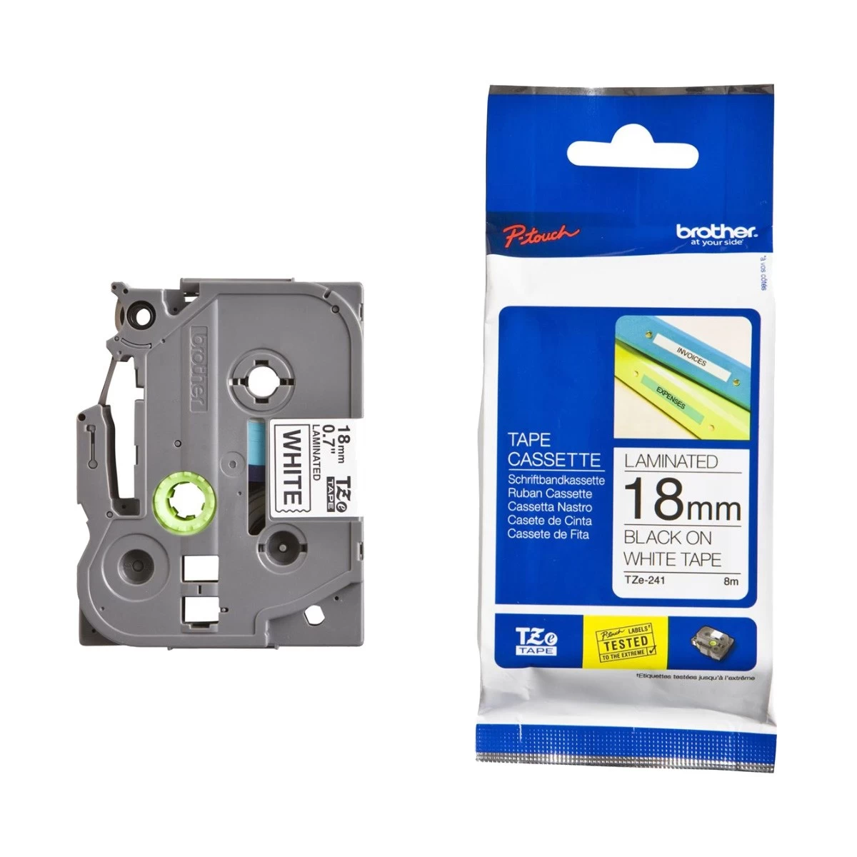 Brother Tze-241 (18mm X 8m) Black on White Tape Cartridge