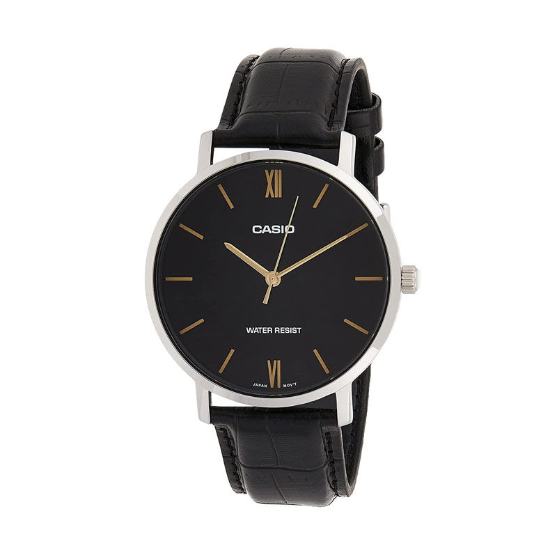 Casio Minimalistic Black Dial Leather Belt Watch