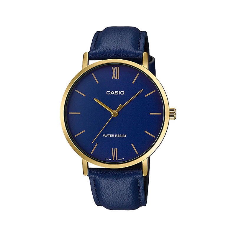 Casio Minimalistic Blue Dial Leather Belt Watch
