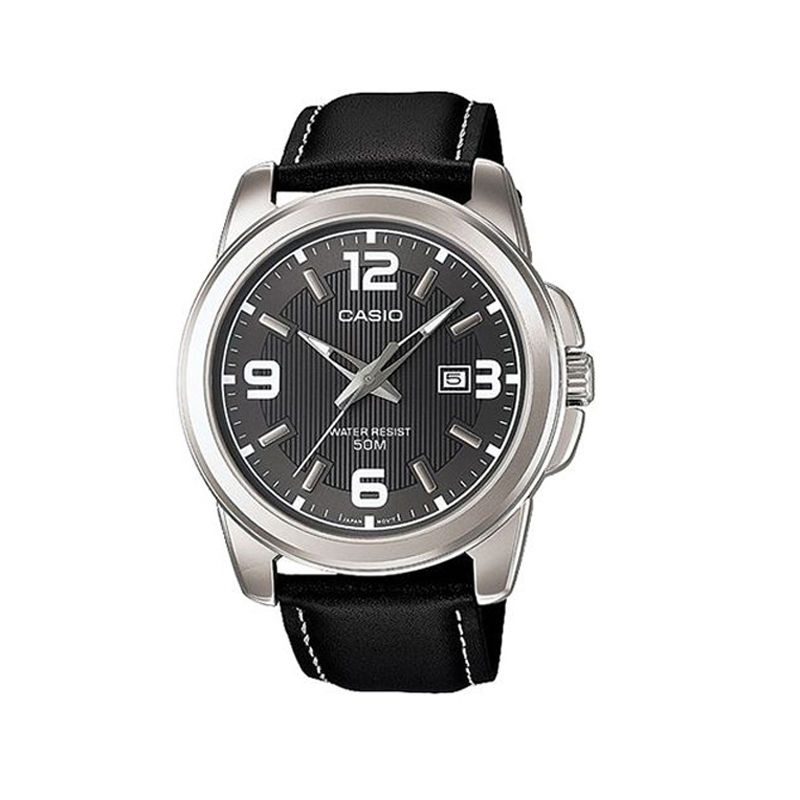 CASIO Black Dial Leather Band Watch
