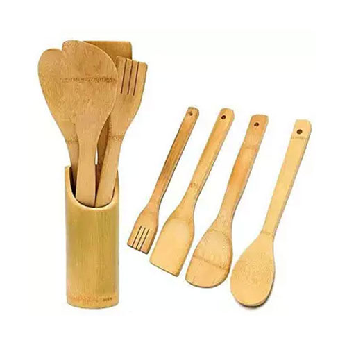 Bamboo Cooking Spoon 4 pieces set with Holder