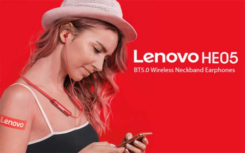 Lenovo HE05 Wireless In-Ear Neckband Earphones - Red