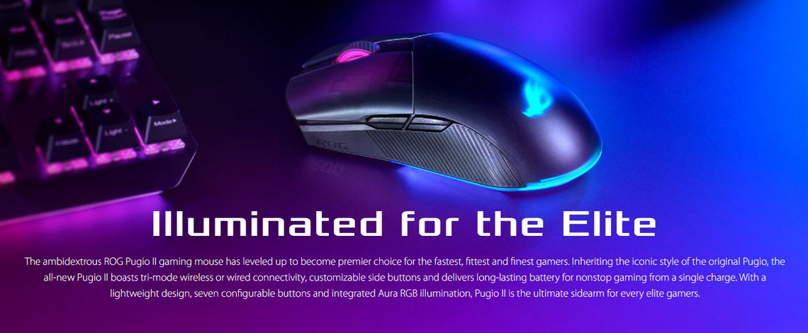 ASUS P705 ROG PUGIO II Ambidextrous Lightweight Wireless Gaming Mouse